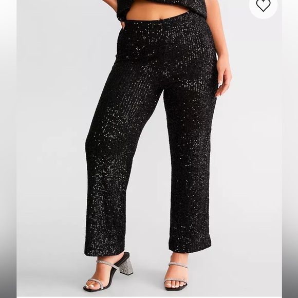 Z Supply Pants - NWT Z Supply Black Sequin Straight Leg Pants High Rise Size Small